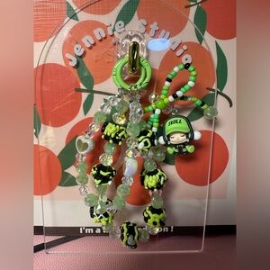Skullpanda Green and Black Beaded Keychain